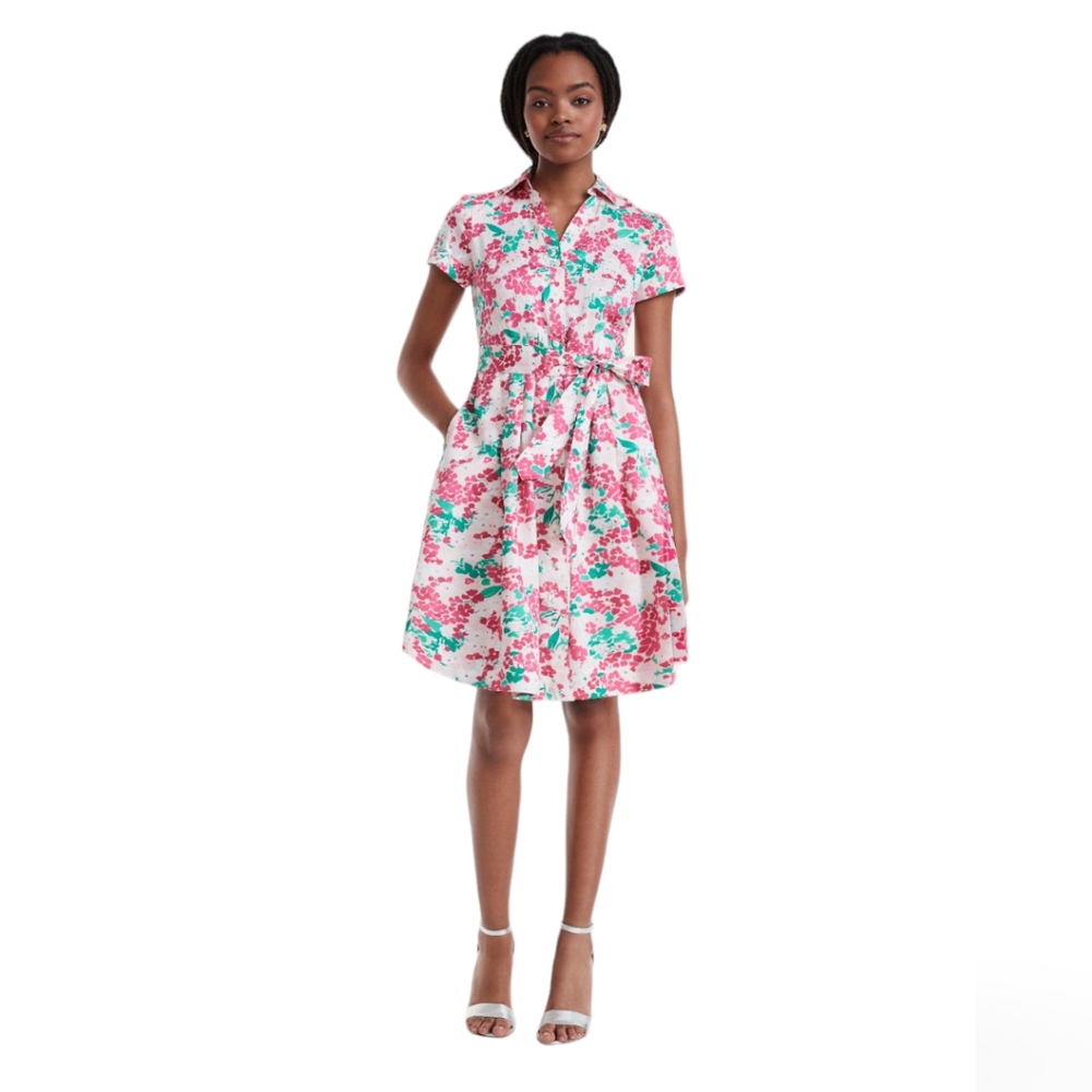 Brooks Brothers floral cotton belted shirt dress size 8